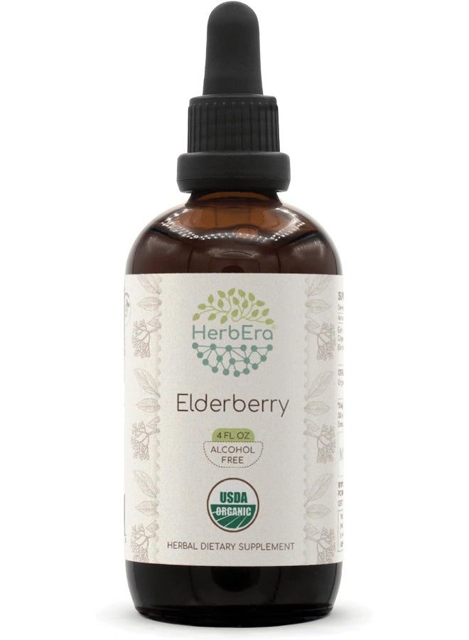 HerbEra Elderberry B120 USDA Organic Tincture | Alcohol-Free Extract, High-Potency Herbal Drops | Certified Organic Elderberry (Sambucus Nigra) Dried Berry (4 oz) - Image 1